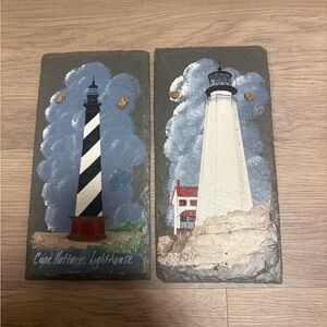 Vintage painting of the cape hatteras lighthouse on blackboards for collecting